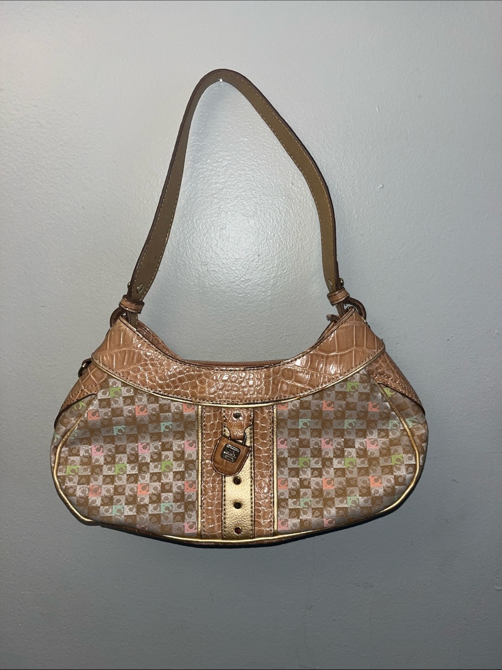 Liz Claiborne Multicolor Patterned Tan Shoulder Bag
